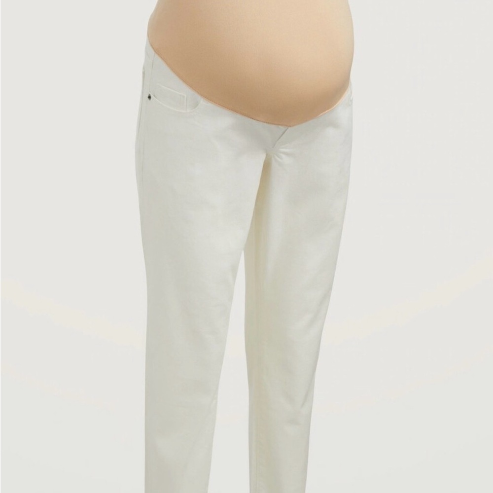 Maternity O.G. Straight Full Panel White Jeans with Beige Panel |Size: 4 Short